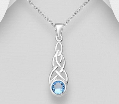 Şəkli böyütmək üçün tiklayın 925 Sterling Silver Celtic Pendant, Decorated with Various Colors of Crystal Glass