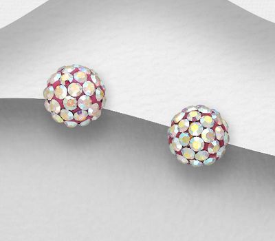 Şəkli böyütmək üçün tiklayın 925 Sterling Silver Ball Push-Back, Decorated with Various Colors of Crystal Glass