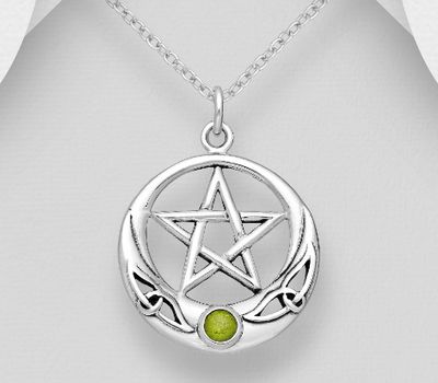 925 Sterling Silver Oxidized Celtic Star Pendant, Decorated with Glass