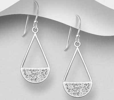 925 Sterling Silver Droplet Hook Earrings, Decorated with Crystal Glass
