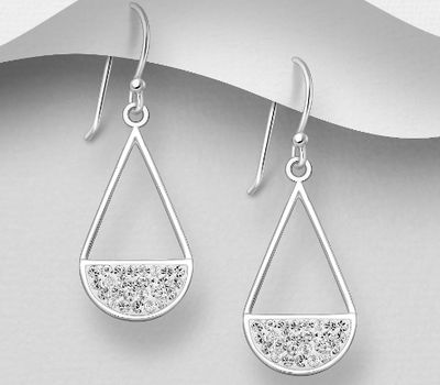 Şəkli böyütmək üçün tiklayın 925 Sterling Silver Droplet Hook Earrings, Decorated with Crystal Glass