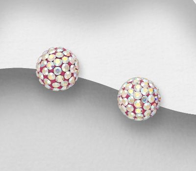 Malın səhifəsinə keç 925 Sterling Silver Ball Push-Back Earrings, Decorated with Various Colors of Crystal Glass
