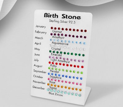 Şəkli böyütmək üçün tiklayın 925 Sterling Silver Push-Back Earrings Set of 60 Pairs, Decorated with Various Colors of Crystal Glass. Comes with Display.