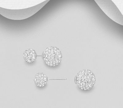 Şəkli böyütmək üçün tiklayın 925 Sterling Silver Ball Push-Back Earrings, Decorated with Various Colors of Crystal Glass