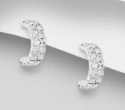 Şəkli böyütmək üçün tiklayın 925 Sterling Silver Push-Back Earrings, Decorated with Crystal Glass