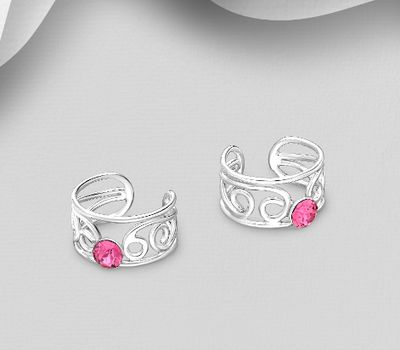 925 Sterling Silver Swirl Ear Cuffs, Decorated with Crystal Glass