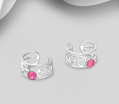 Şəkli böyütmək üçün tiklayın 925 Sterling Silver Swirl Ear Cuffs, Decorated with Crystal Glass