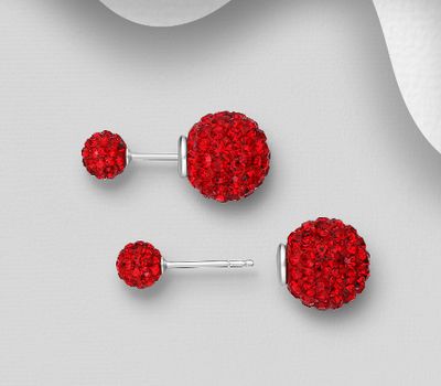 925 Sterling Silver Ball Jacket Earrings, Decorated with Various Colors Crystal Glass