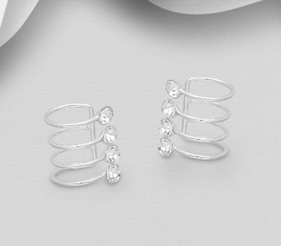 925 Sterling Silver Layered Ear Cuffs, Decorated with Crystal Glass