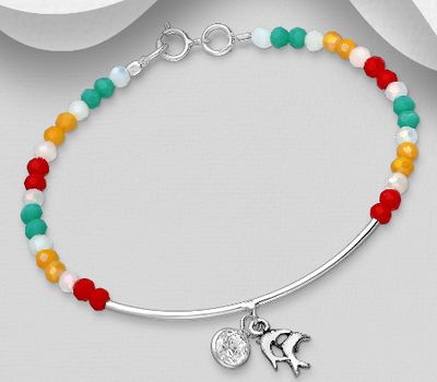 925 Sterling Silver Dolphin and Circle Charm Bracelet, Decorated with Colorful Crystal Glass and CZ Simulated Diamonds