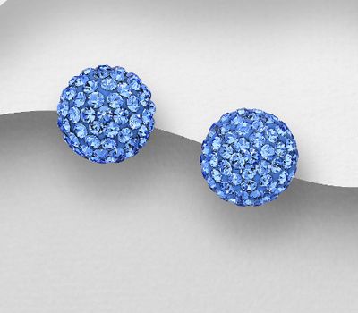 Şəkli böyütmək üçün tiklayın 925 Sterling Silver Ball Push-Back Earrings, Decorated with Various Colors of Crystal Glass