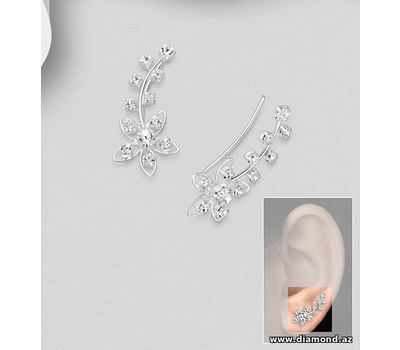 925 Sterling Silver Flower Ear Pins, Decorated with Various Colors of Crystal Glass