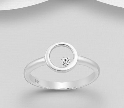 925 Sterling Silver Circle Ring, Decorated with Crystal Glass