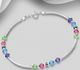 925 Sterling Silver Bracelet, Decorated with Various Colors of Crystal Glass