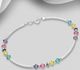 925 Sterling Silver Bracelet, Decorated with Various Colors of Crystal Glass