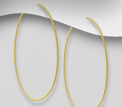 925 Sterling Silver Twisted Hoop Earrings, Plated with 1 Micron 18K Yellow Gold