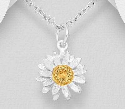 925 Sterling Silver Flower Pendant, Pollen Plated with 1 Micron 14K or 18K Yellow Gold