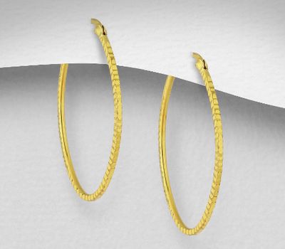 925 Sterling Silver Hoop Earrings, Plated with 1 Micron 14K or 18K Yellow Gold