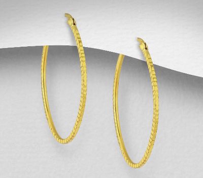 Şəkli böyütmək üçün tiklayın 925 Sterling Silver Hoop Earrings, Plated with 1 Micron 14K or 18K Yellow Gold