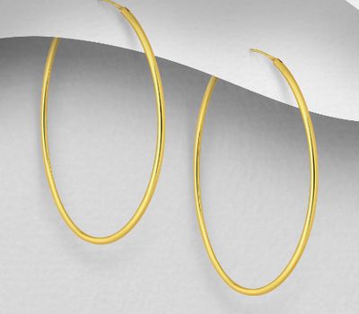 Şəkli böyütmək üçün tiklayın 925 Sterling Silver Hoop Earrings, Plated with 1 Micron 14K or 18K Yellow Gold