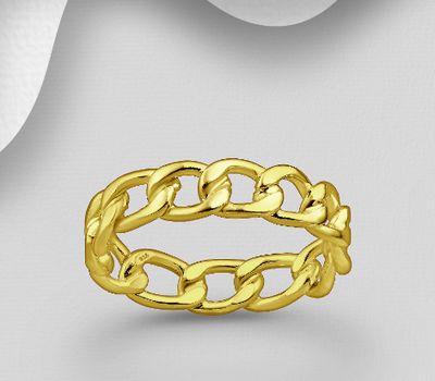 Şəkli böyütmək üçün tiklayın 925 Sterling Silver Links Band Ring, Plated with 1 Micron 14K or 18K Yellow Gold, 5 mm Wide