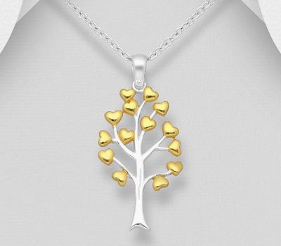 Şəkli böyütmək üçün tiklayın 925 Sterling Silver Heart and Tree of Life Pendant, Heart Plated with 1 Micron 14K or 18K Yellow Gold
