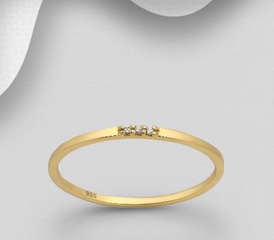 Şəkli böyütmək üçün tiklayın 925 Sterling Silver Ring Decorated with CZ Simulated Diamonds, Plated with 1 Micron 18k Yellow Gold, 1.5 mm Wide
