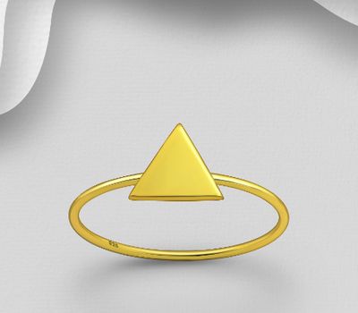 925 Sterling Silver Triangle Ring, Plated with 1 Micron 18K Yellow Gold