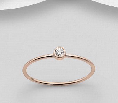 925 Sterling Silver Solitaire Ring, Plated with 1 Micron Pink Gold