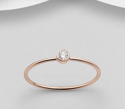 Şəkli böyütmək üçün tiklayın 925 Sterling Silver Solitaire Ring, Plated with 1 Micron Pink Gold