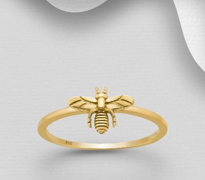 Şəkli böyütmək üçün tiklayın 925 Sterling Silver Bee Ring, Plated with 1 Micron 18K Yellow Gold