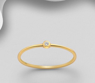 925 Sterling Silver Solitaire Ring Decorated with CZ Simulated Diamond, Plated with 1 Micron 18K Yellow Gold