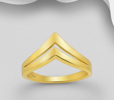 925 Sterling Silver Chevron Ring, Plated with 1 Micron 18K Yellow Gold
