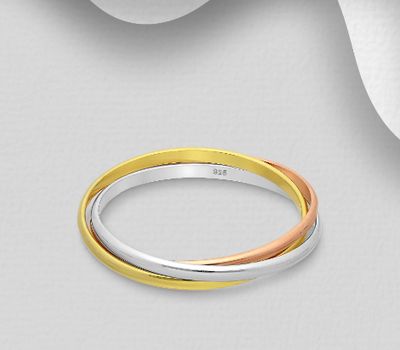 925 Sterling Silver Interlock Ring, Plated with 1 Micron 14K or 18K Yellow and Pink Gold