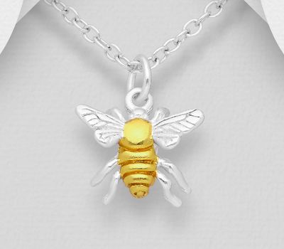925 Sterling Silver Bee Pendant, Center Plated with 1 Micron 18K Yellow Gold
