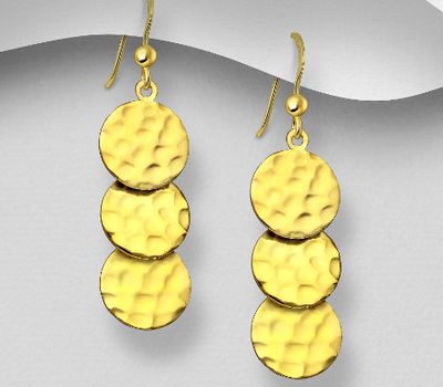 925 Sterling Silver Hammered Circle Hook Earrings, Plating with 1 Micron 14K Yellow Gold