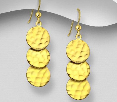 Malın səhifəsinə keç 925 Sterling Silver Hammered Circle Hook Earrings, Plating with 1 Micron 14K Yellow Gold