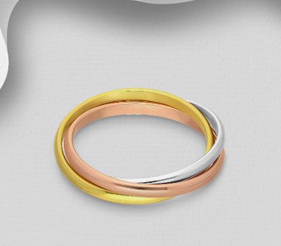 925 Sterling Silver Interlock Ring, Plated with 1 Micron 14K or 18K Yellow Gold and Pink Gold