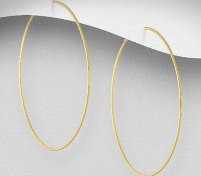 Şəkli böyütmək üçün tiklayın 925 Sterling Silver Wire Hoop Earrings, Plated with 1 Micron 14K or 18K Yellow Gold