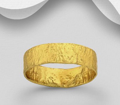 925 Sterling Silver Band Ring, Plated with 1 Micron 18K Yellow Gold, 6 mm Wide.