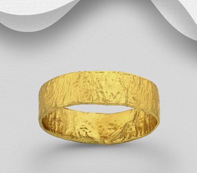 Şəkli böyütmək üçün tiklayın 925 Sterling Silver Band Ring, Plated with 1 Micron 18K Yellow Gold, 6 mm Wide.