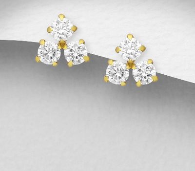 Şəkli böyütmək üçün tiklayın 925 Sterling Silver Push-Back Earrings Decorated with CZ Simulated Diamonds, Plated with 1 Micron 14K or 18K Yellow Gold