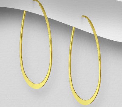 925 Sterling Silver Oval Hoop Earrings, Plated with 1 Micron 14K or 18K Yellow Gold
