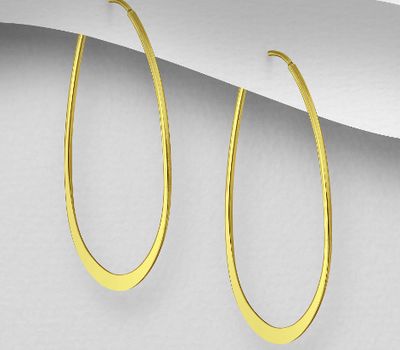 Şəkli böyütmək üçün tiklayın 925 Sterling Silver Oval Hoop Earrings, Plated with 1 Micron 14K or 18K Yellow Gold