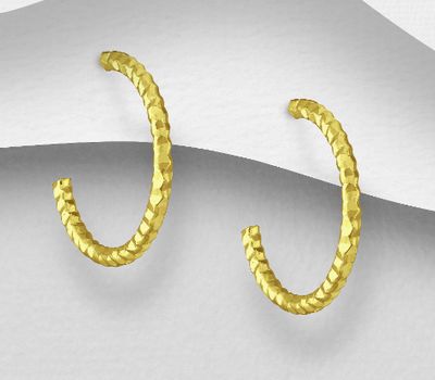 Şəkli böyütmək üçün tiklayın 925 Sterling Silver Semi-Circle Push-Back Earrings, Plated with 1 Micron 14K or 18K Yellow Gold