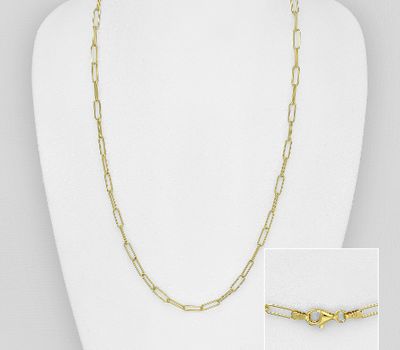 ITALIAN DELIGHT - 925 Sterling Silver Links Necklace, Plated with 0.25 Micron 18K Yellow Gold, 2.8 mm Wide, Made in Italy