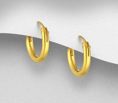 Şəkli böyütmək üçün tiklayın 925 Sterling Silver Hoop Earrings, Plated with 1 Micron 18K Yellow Gold