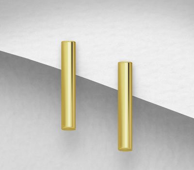 925 Sterling Silver Bar Push-Back Earrings, Plated with 1 Micron 14K or 18K Yellow Gold
