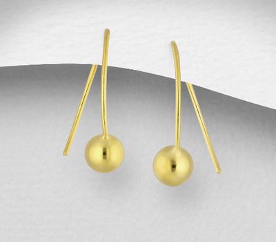 925 Sterling Silver Ball Hook Earrings, Plated with 1 Micron 14K or 18K Yellow Gold