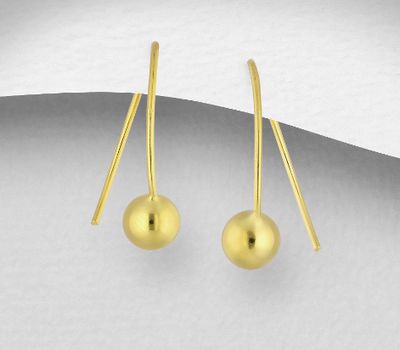 Şəkli böyütmək üçün tiklayın 925 Sterling Silver Ball Hook Earrings, Plated with 1 Micron 14K or 18K Yellow Gold